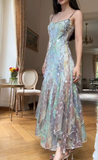 Niulatu Spaghetti Strap Sheath Long Prom Dresses Chiffon Formal Dresses HZ1026