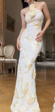 Niulatu Halter Sheath Long Prom Dresses White Formal Dresses HZ1026