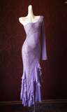 Niulatu One Shoulder Sheath Long Prom Dresses,Beaded Chiffon Purple Formal Dresses HZ1026