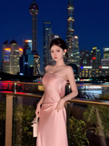Niulatu Strapless Sheath Long Prom Dresses, Satin Pink Formal Dresses HZ1026