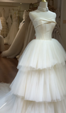 Niulatu Strapless Ball Gown Simple Tulle Wedding Dresses Ivory Bridal Gowns HZ1026