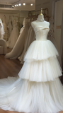 Niulatu Strapless Ball Gown Simple Tulle Wedding Dresses Ivory Bridal Gowns HZ1026