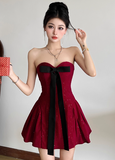 Niulatu Birthday Dresses Strapless Hoco Dresses Burgundy Short New Year's Evening Dresses HZ1026