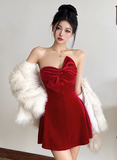 Niulatu Velvet Birthday Dresses Strapless Hoco Dresses Short Burgundy New Year's Eve Dresses HZ1026