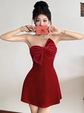 Niulatu Velvet Birthday Dresses Strapless Hoco Dresses Short Burgundy New Year's Eve Dresses HZ1026