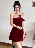 Niulatu Birthday Dresses Strapless Hoco Dresses Short Burgundy Christmas New Year Evening Dresses HZ1026