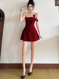 Niulatu Birthday Dresses Strapless Hoco Dresses Short Burgundy Christmas New Year Evening Dresses HZ1026