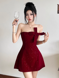 Niulatu Birthday Dresses Strapless Hoco Dresses Short Burgundy Christmas New Year Evening Dresses HZ1026