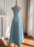 Niulatu Spaghetti Straps A-Line Long Prom Dresses Pale Blue Long Formal Dresses HZ1026