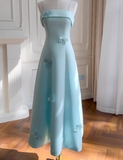 Niulatu Spaghetti Straps A-Line Long Prom Dresses Pale Blue Long Formal Dresses HZ1026