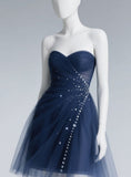 Niulatu Sweetheart Neck Sheath Short Prom Dresses Navy Blue Hoco Dresses HZ1026