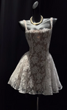 Niulatu A-Line White Hoco Dresses Lace Square Neck Short Prom Dresses HZ1026