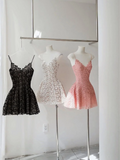 Niulatu A-Line Hoco Dresses Lace Spaghetti Straps Short Prom Dresses HZ1026