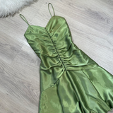 Niulatu Sheath Green Hoco Dresses Satin Spaghetti Strap Short Prom Dresses HZ1026