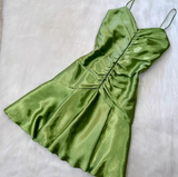 Niulatu Sheath Green Hoco Dresses Satin Spaghetti Strap Short Prom Dresses HZ1026