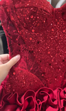 Niulatu Burgundy Tight Hoco Dresses Lace Sequin Birthday Dresses Spaghetti Strap Short Prom Dresses HZ1026