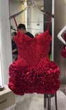 Niulatu Burgundy Tight Hoco Dresses Lace Sequin Birthday Dresses Spaghetti Strap Short Prom Dresses HZ1026