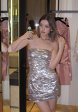 Niulatu Sheath Short Prom Dresses Silver Homecoming Dresses Strapless Shiny Birthday Dresses HZ1026