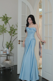 Niulatu Strapless Mermaid Prom Dresses, Satin Blue Long Formal Dresses HZ1026