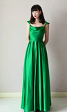 Niulatu Square Neck Sheath Long Prom Dresses, Satin Green Evening Dresses HZ1026