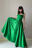 Niulatu Square Neck Sheath Long Prom Dresses, Satin Green Evening Dresses HZ1026