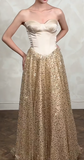 Niulatu Strapless Sheath Long Prom Dresses, Sparkly Sequined Tulle Gold Evening Dresses HZ1026