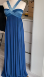 Niulatu V-neck Sheath Long Prom Dresses, Chiffon Blue Formal Dresses HZ1026