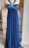 Niulatu V-neck Sheath Long Prom Dresses, Chiffon Blue Formal Dresses HZ1026