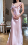 Niulatu Sheath Pink Bridesmaid Dresses Satin Pink Evening Dresses HZ1026