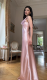Niulatu Sheath Pink Bridesmaid Dresses Satin Pink Evening Dresses HZ1026