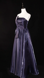 Niulatu Strapless A-Line Prom Dresses, Dark Purple Long Formal Dresses HZ1026