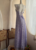Niulatu Spaghetti Strap Sheath Prom Dresses,Lace Purple Long Formal Dresses HZ1026