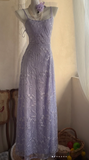 Niulatu Spaghetti Strap Sheath Prom Dresses,Lace Purple Long Formal Dresses HZ1026