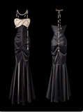 Niulatu Strapless Mermaid Long Prom Dresses Satin Black Formal Dresses HZ1026