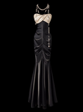 Niulatu Strapless Mermaid Long Prom Dresses Satin Black Formal Dresses HZ1026