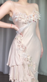 Niulatu Spaghetti Strap Sheath Long Prom Dresses Chiffon Applique Formal Dresses HZ1026