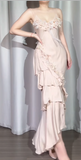 Niulatu Spaghetti Strap Sheath Long Prom Dresses Chiffon Applique Formal Dresses HZ1026