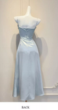 Niulatu Spaghetti Strap Sheath Long Prom Dresses Satin Blue Formal Dresses HZ1026