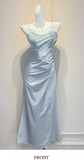Niulatu Spaghetti Strap Sheath Long Prom Dresses Satin Blue Formal Dresses HZ1026