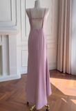Niulatu Square Neck Sheath Wedding Guest Dresses Chiffon Pink Formal Dresses HZ1026