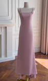 Niulatu Square Neck Sheath Wedding Guest Dresses Chiffon Pink Formal Dresses HZ1026