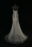 Niulatu Spaghetti Strap Mermaid Long Prom Dresses Chiffon Beaded Grey Formal Dresses HZ1026