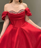 Niulatu Off-Shoulder A-Line Long Prom Dresses Satin Navy Blue Evening Dresses HZ1026