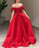 Niulatu Off-Shoulder A-Line Long Prom Dresses Satin Navy Blue Evening Dresses HZ1026