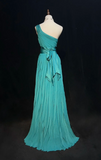 Niulatu One-Shoulder Sheath Pleated Long Prom Dresses Chiffon Turquoise Evening Dresses HZ1026