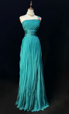 Niulatu One-Shoulder Sheath Pleated Long Prom Dresses Chiffon Turquoise Evening Dresses HZ1026