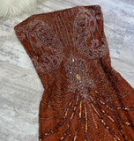 Niulatu Strapless Sheath Long Prom Dresses Beaded Chiffon Evening Dresses HZ1026