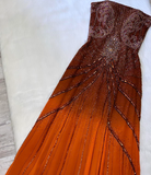 Niulatu Strapless Sheath Long Prom Dresses Beaded Chiffon Evening Dresses HZ1026