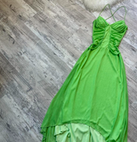 Niulatu Spaghetti Strap A-Line Long Prom Dresses Chiffon Green Formal Dresses HZ1026