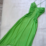 Niulatu Spaghetti Strap A-Line Long Prom Dresses Chiffon Green Formal Dresses HZ1026